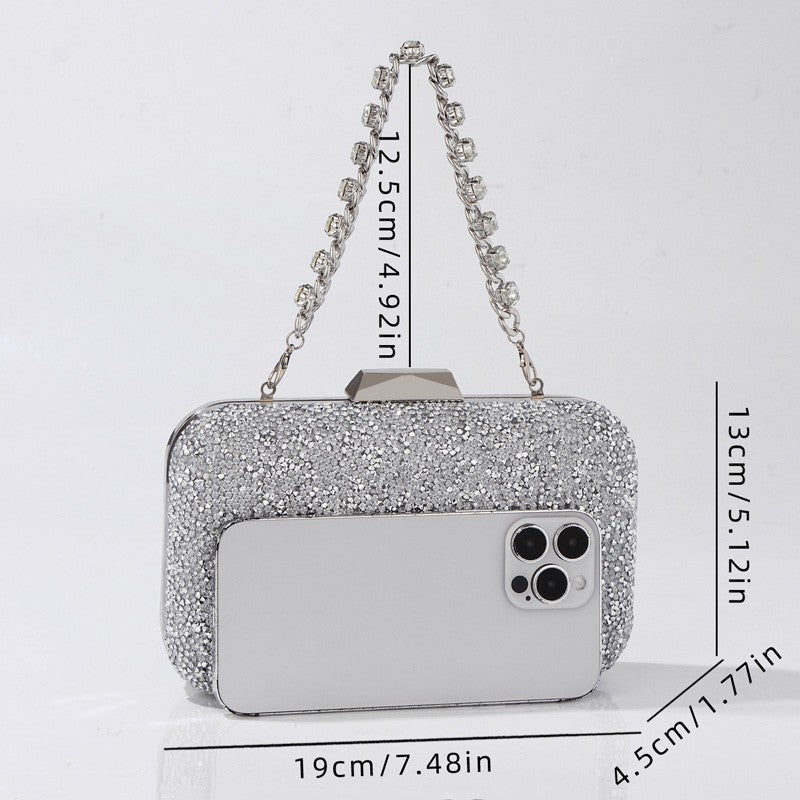 Luxury Elegant Sequined Clutch Bag Trendy Glitter Diamonds Metal Buckle Evening Bag Wedding Clutch Handbag Shoulder Bag Chain