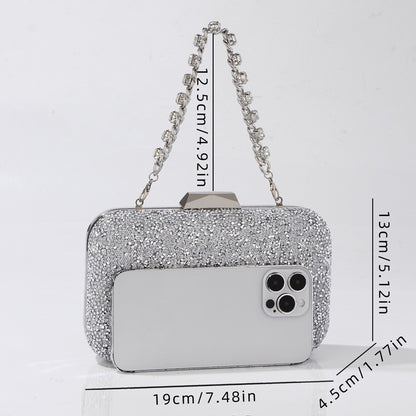 Luxury Elegant Sequined Clutch Bag Trendy Glitter Diamonds Metal Buckle Evening Bag Wedding Clutch Handbag Shoulder Bag Chain