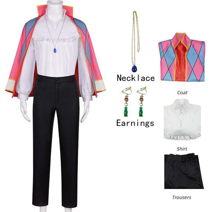 Howl Cosplay Costume Anime Full Set With Jacket Shirt Pants Necklace Earnings For Halloween Comic Con Big Size Howl Outfits