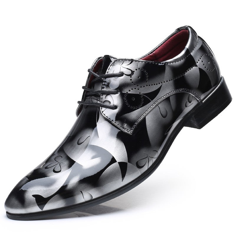 Fashionable British Plus Size Men's Shoes Glossy Business Casual Lace-Up Shoes