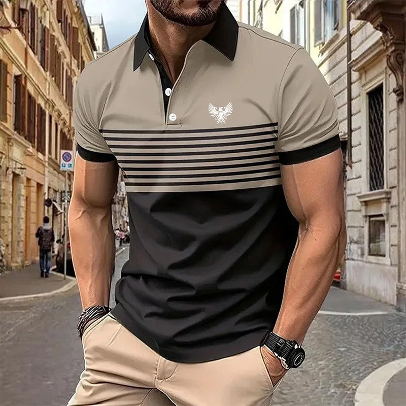 Men's Striped Polo Shirts Golf Shirt Short Sleeve Polo Shirts Collared Shirts Business Casual WorkWear Formal Wear Buttons