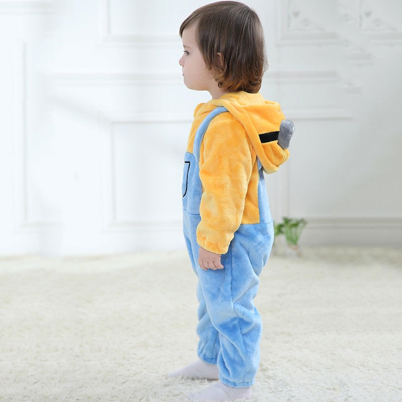 Baby Costume Yellow Blue Onesie Halloween Anime Cosplay Suit Flannel Warm Winter Outfit For Little Boys Girls 0-3 Years Old
