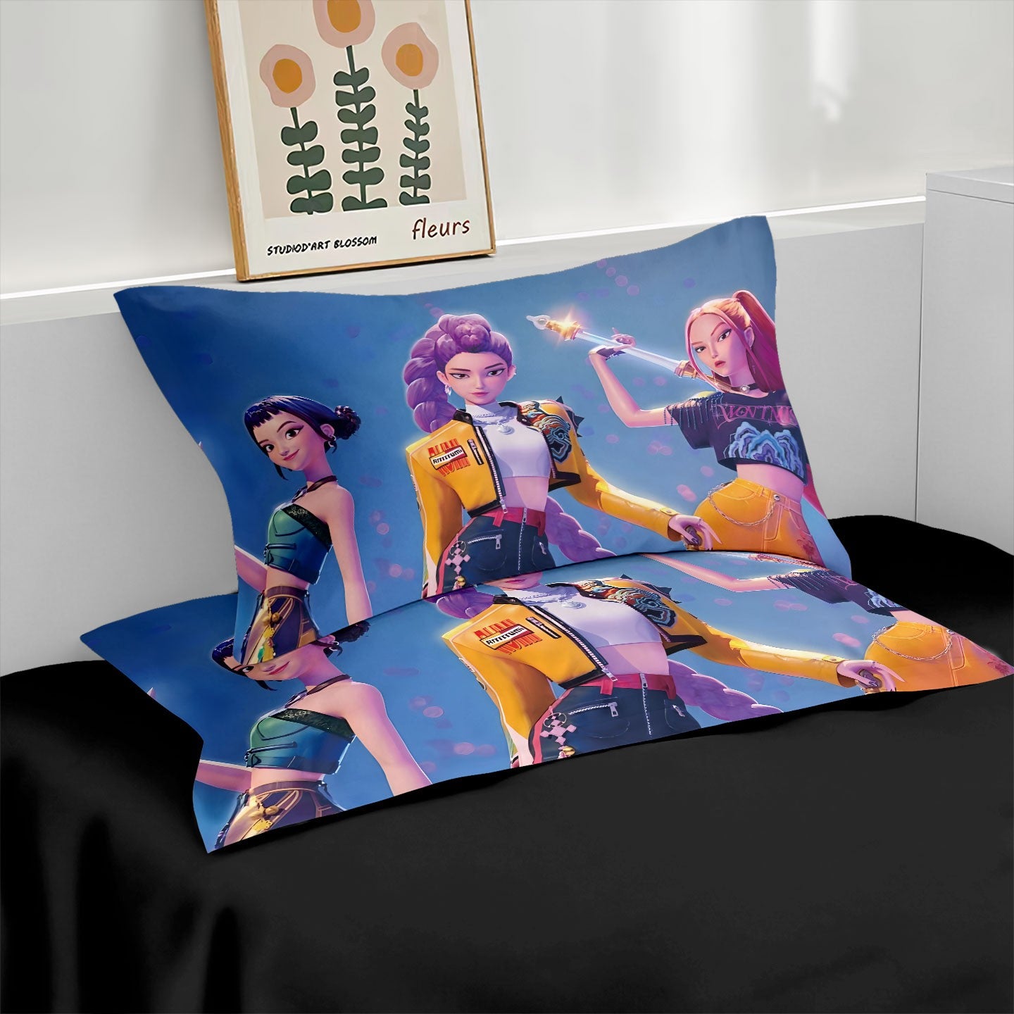 K-Pop Bedding Set Demon Hunters Themed pink or Black other side Print Polyester Student Dormitory  Duvet Cover Boys Girls Gift