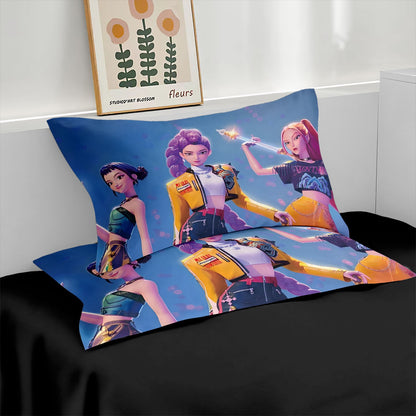 K-Pop Bedding Set Demon Hunters Themed pink or Black other side Print Polyester Student Dormitory  Duvet Cover Boys Girls Gift