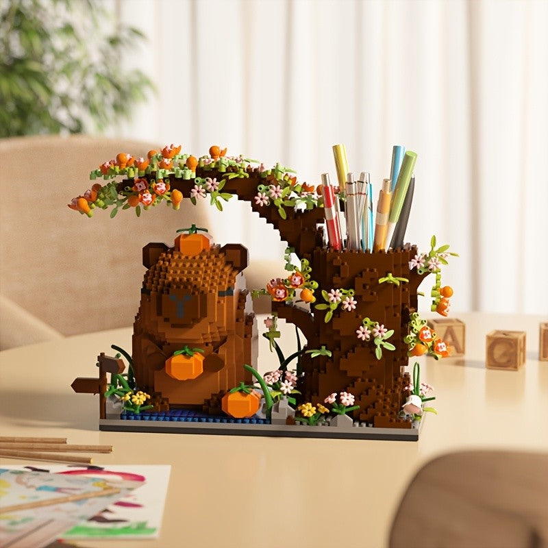 Porta Canetas Capivara de Blocos de Montar Organizador de Mesa Multifuncional para Material de Escritório Cosméticos Presente de Aniversário Decoração de Mesa