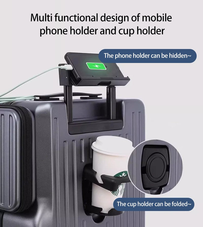 Mala de Viagem Multifuncional de Abertura Dupla de 20 Polegadas em PC com Porta USB, Suporte para Celular e Rodas com Freio, Bagagem de Viagem para Homens e Mulheres