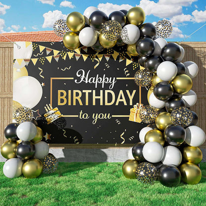 Black and Gold Balloons Garland Arch Kit with Starburst Foil Balloons for Wedding Birthday Family Party Decorations Supplies