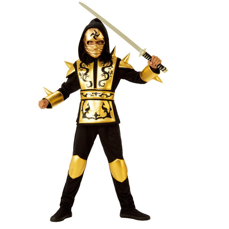 Kids Gold Sliver Dragon Ninja Cosplay Costume Boys Samurai Cosplay Hooded Pants Party Fancy Costume for Height 110-130cm
