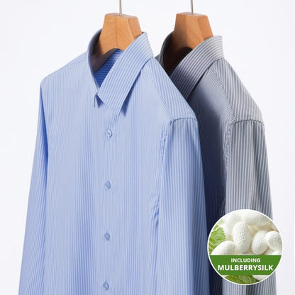 High End Mulberry Silk Soft Anti-wrinkle New Stripped Slim Fit Brand Men Shirts Designer Long Sleeve Business Casual Tops 2025