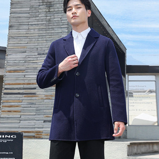 100% Wool Hand-Sewn Men's Coat Long Overcoats Boy Buttons Cardigan Long-style Woolen Coats Overcoat 2024 New