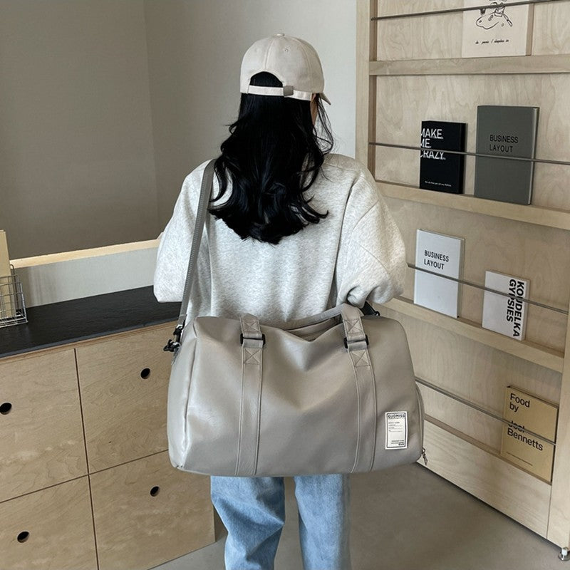 Fashion Women'S Travel Totes Duffle PU Leather Gym Sports Fitness Casual Luggage Handbag Shoes Pocket Shoulder Weekend Bag