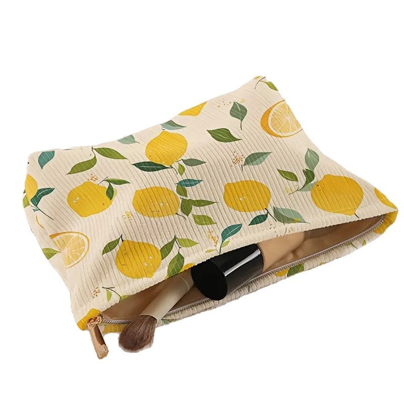 Minimally designed floral printed corduroy zipper makeup bag, lightweight and multifunctional cosmetic storage bag