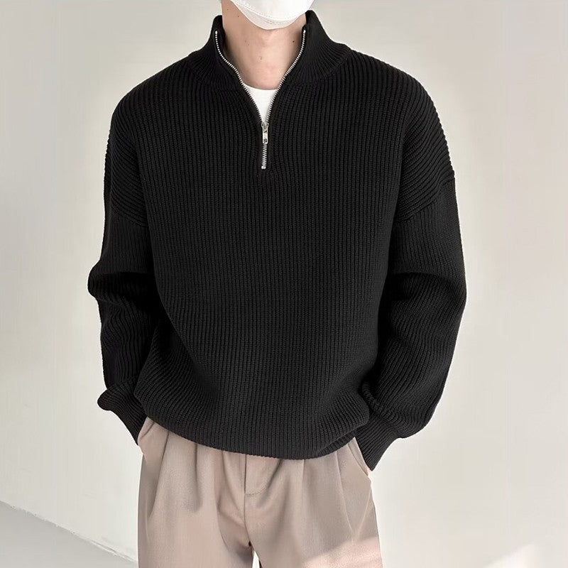 Half Zipper Men's Knitwear Sweater Autumn Solid Color Knitted Pullover Japanese Harajuku Sweaters Hip-Hop Streetwear Pullovers