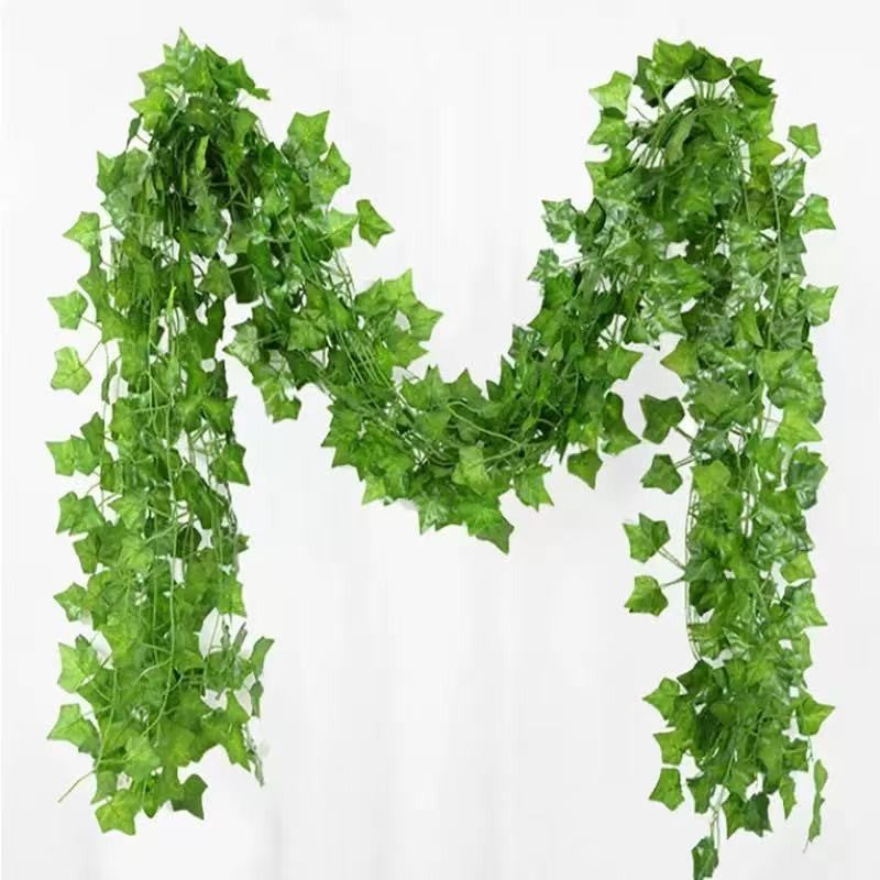2.1M Green Ivy Leaf Hanging Vine Artificial Garland Silk Wall Plant Home Garden Decoration Wedding Party DIY Fake Wreath Leaves