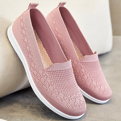 Spring Summer Breathable Knitted Flats for Women 2025 Comfortable Slip On Mom Shoes Woman Slip On Non Slip Casual Sneaker Female