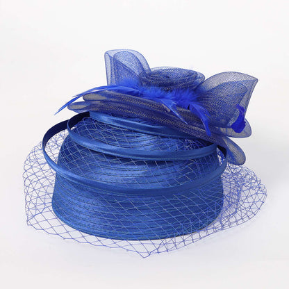 FS Casamento Igreja Chapéus Vermelhos Fascinadores Para Mulheres Com Véu de Pena Festa Coquetel Adorno de Cabeça 2025 Senhora Elegante Chapéu Kentucky Derby