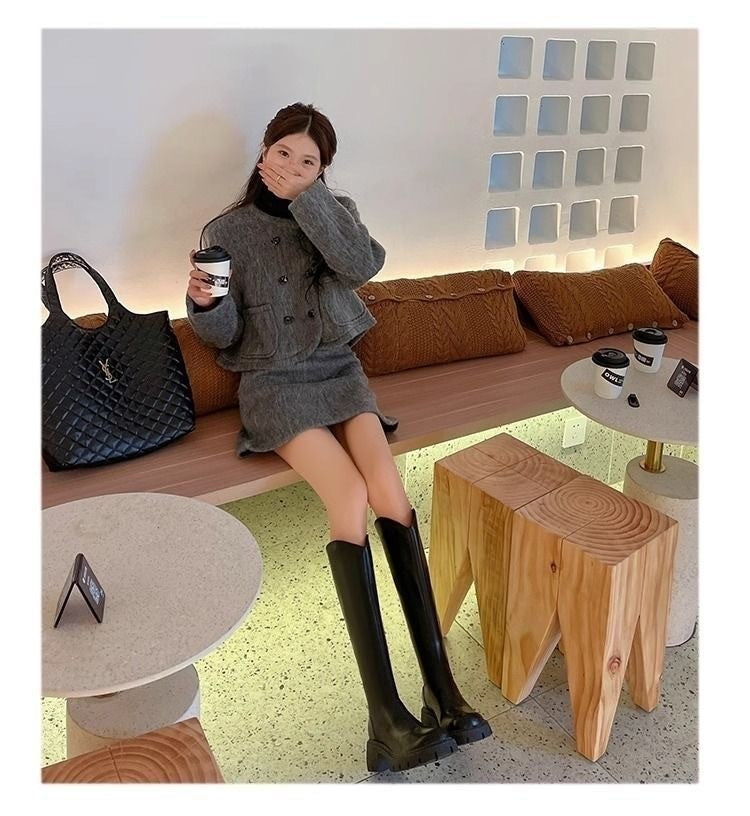 Real Soft Leather Boots 2025 Autumn And Winter New Knight Boots Height Increasing And Slimming Boots Thick Soled High Boots Long