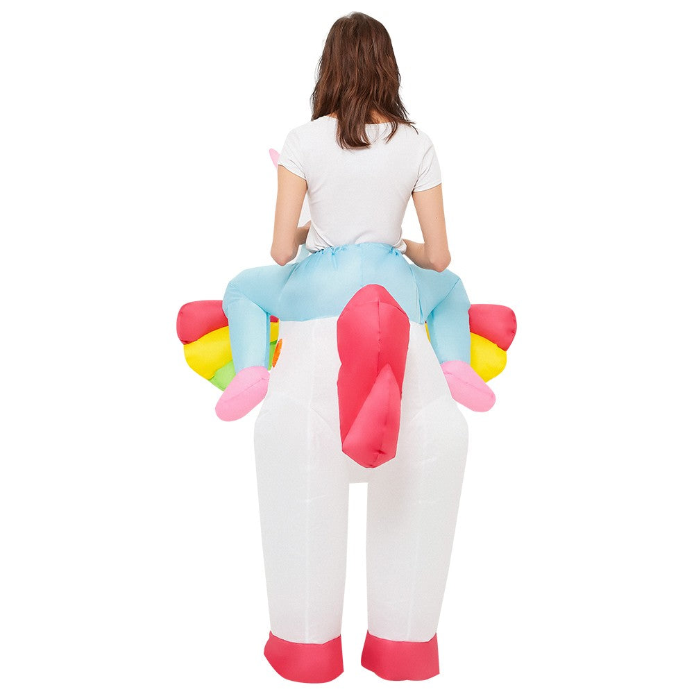 Inflatable Unicorn Ride On Costume for Adults – Funny Rainbow Fantasy Cosplay Outfit for Halloween Parties and Festivals