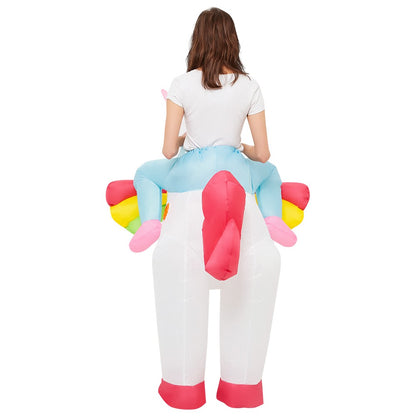 Inflatable Unicorn Ride On Costume for Adults – Funny Rainbow Fantasy Cosplay Outfit for Halloween Parties and Festivals