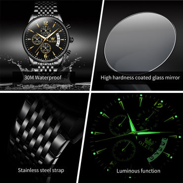 OLESV Official Authentic Brand Men's Watches Large Dial Thin Waterproof Quartz Watch for men Timer date stainless steel Original