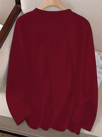 Women's autumn and winter 100% pure cotton fashionable casual loose Blessed heart-shaped printed round neck long sleeved T-shirt