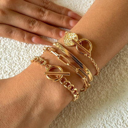 Pulseira Punk Cubana com Pingente de Moeda para Mulheres na Mão Vintage com Fivela OT Corrente Cobra Charme Pulseiras Presente para Casais