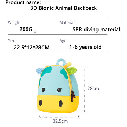Mochilas Escolares Infantis de Moda Animais Biomiméticos 3D Mochila Infantil para Meninos e Meninas Mochilas Escolares Mini Mochila de Livros