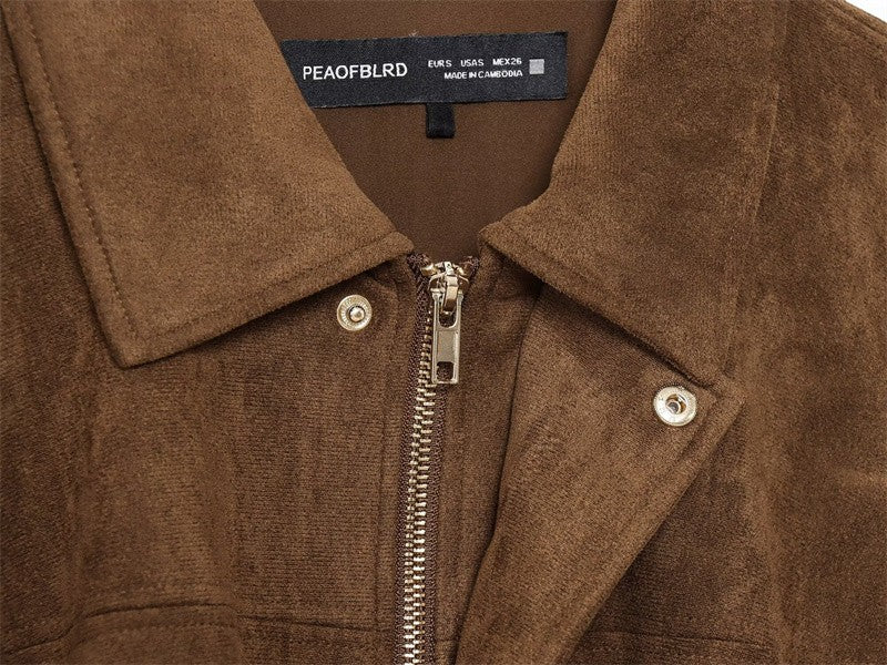 Women's Jacket Fall 2025 New Solid Color Long-Sleeved Faux Suede Loose Bomber Jacket Casual Fashion Personality Versatile