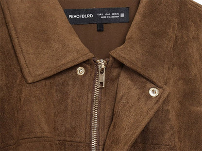 Women's Jacket Fall 2025 New Solid Color Long-Sleeved Faux Suede Loose Bomber Jacket Casual Fashion Personality Versatile