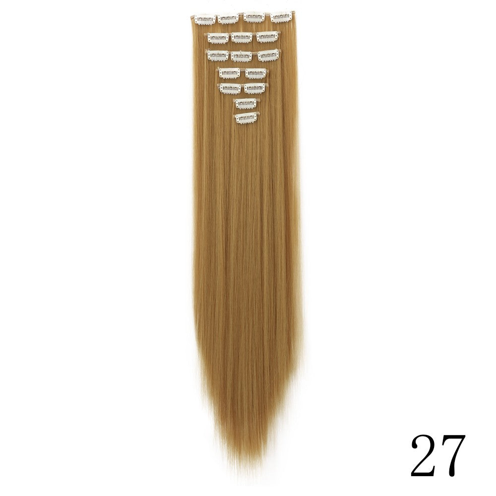 LANSA 7Clips Aplique de Cabelo Sintético Liso Comprido de Encaixe Extensões de Cabelo de Encaixe Cheveux Clipe Fibra Natural de Alta Temperatura Preto Marrom Peça de Cabelo