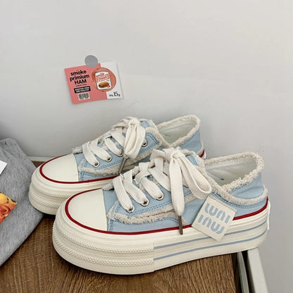 New Casual Height Increasing Platform Canvas Shoes Women  Outer White Sneakers Slipper Slip on Sandals Vulcanize Shoes