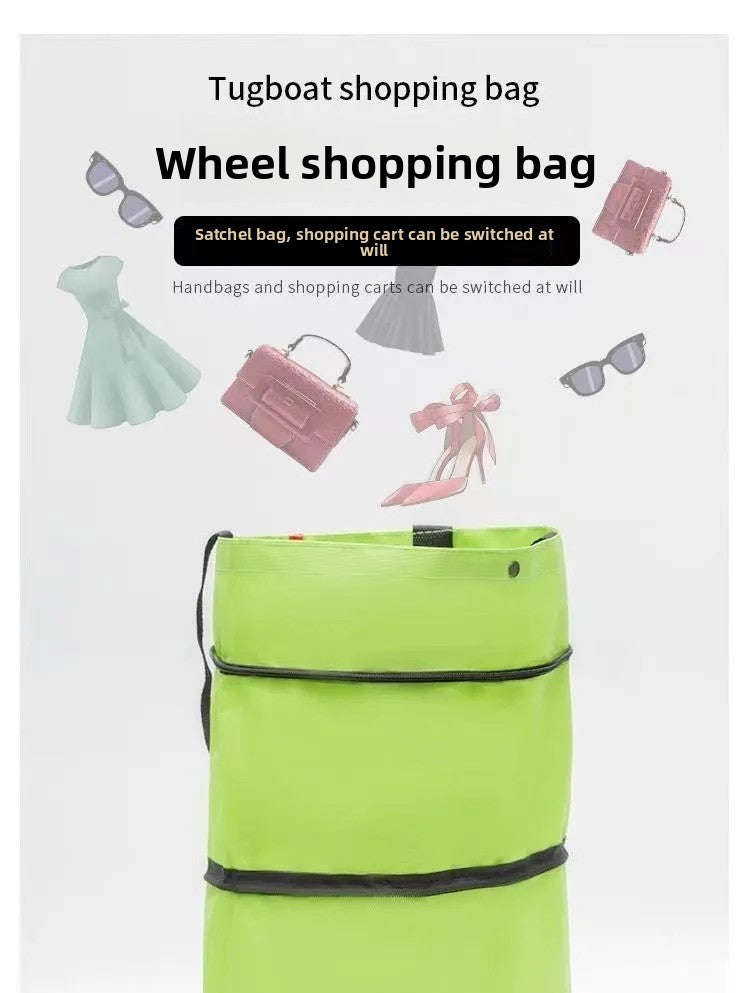Shopping Bag with Wheels Foldable Hand Pull Extendable Vegetable Buying Car Casual Polyester Fiber Home Use Logo Addable