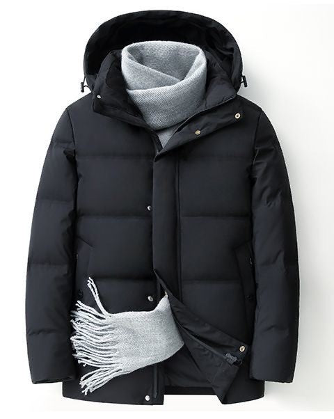 Men's Big & Tall Formal Down Overcoat - Hooded Winter Dress Coat for Professional Wear (Classic Heritage Style)