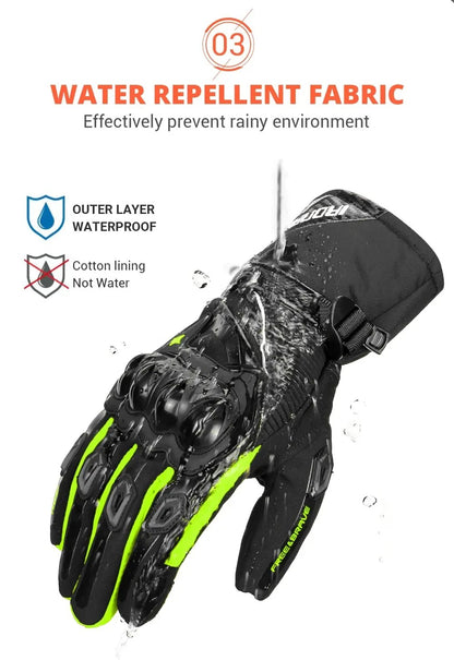 Luvas de Motocicleta Impermeáveis Masculinas de Inverno Luvas Protetoras de Motocicleta Quentes à Prova de Vento para Motocross com Tela Sensível ao Toque
