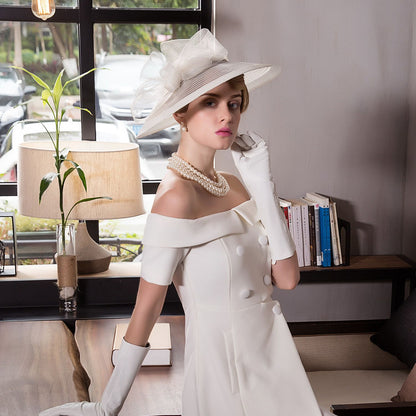 Elegant Kentucky Tea Party Fascinators White Weddings Hat For Women Wide Brim Hats Fedora Ladies Church Dress Derby Hats