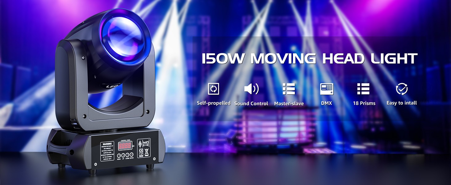 U’King 150W Beam Moving Head Lights 18Prism 8Gobo Stage Light DMX DJ Light For Wedding Church Party KTV Disco Dj Bar