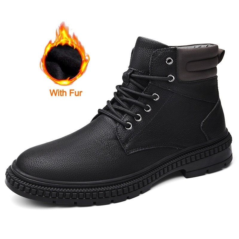 Italian Men's Handmade Genuine Leather Boots Outdoor Antiskid Motorcycle Boot Fashion Thick Bottom Lace-Up Boots Walking Shoes