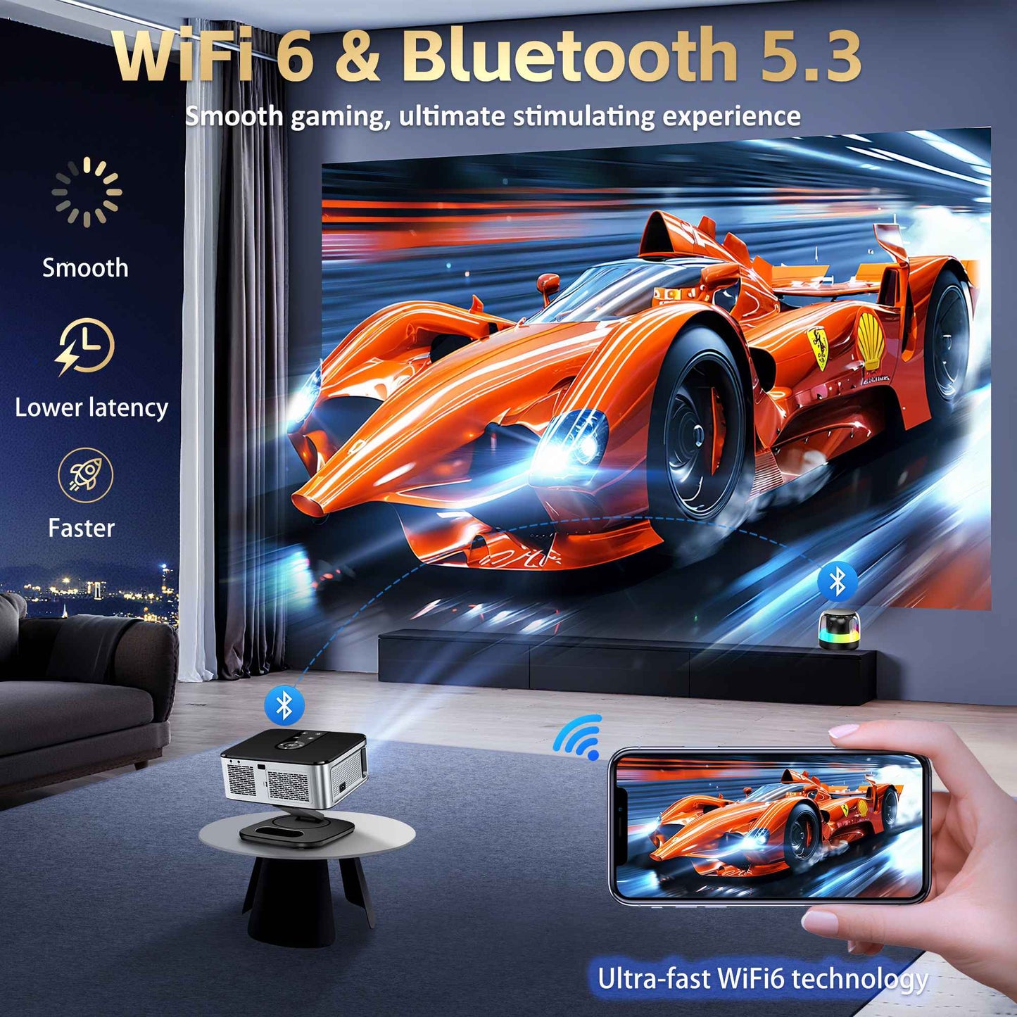 Projetor HORLAT Google TV 2000 ANSI Lumens, controle de voz, foco automático, Android, Wi-Fi 6, 4K UHD, projetor de cinema para home theater, Netflix Licenciado