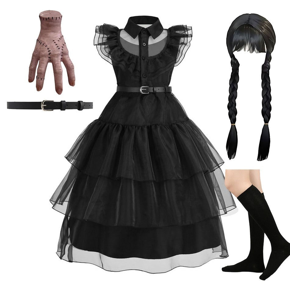 Girls Princess Dress Child Birthday Party Layered Disguise Kids Cosplay Halloween Fantasy Dark Gothic Dancing Costume 4-12Years