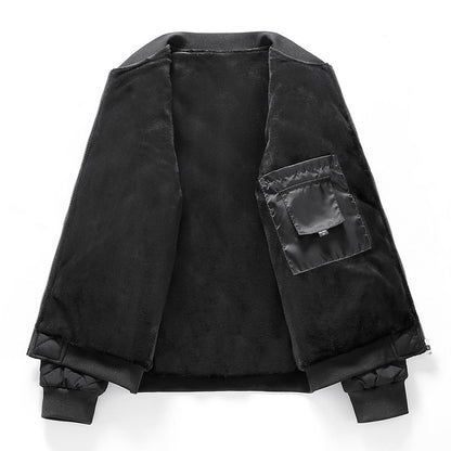 Quilted Jacket Men Autumn Winter Slim Fit Bomber Jacket Men Baseball Collar Cotton Padded Faux Fur Lined Casual Coat for 65-95kg