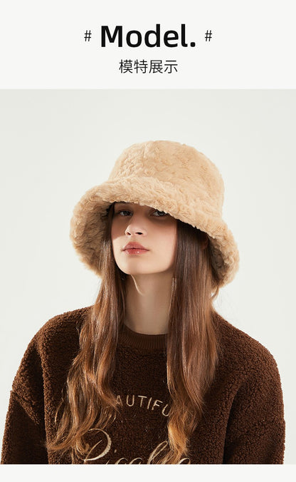 Chapéu de Pescador Unissex de Inverno em Pelúcia de Coelho Sintética, Estilo Coreano, Quente, Superdimensionado, Moderno e Grosso