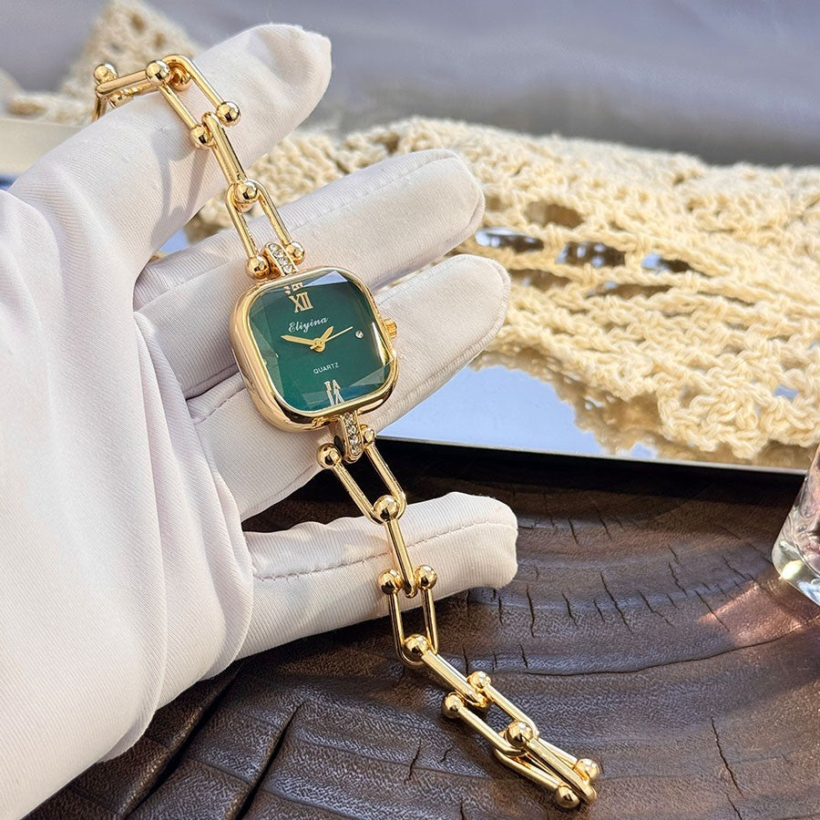 Luxury Minimalist Bracelet Watch Creative Square Multi-Faceted Glass Quartz Movement Chain Mid-century Small  High-End Acces