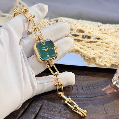 Luxury Minimalist Bracelet Watch Creative Square Multi-Faceted Glass Quartz Movement Chain Mid-century Small  High-End Acces