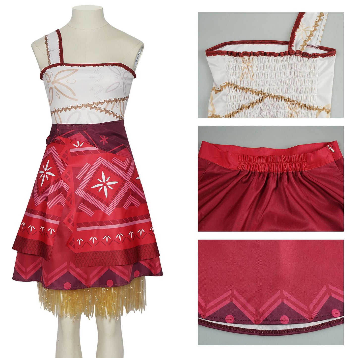 Family Matching Moana Costume Set, Adult  Kids Polynesian Princess Dress with Fringe, Halloween Carnival Party Cosplay Outfit