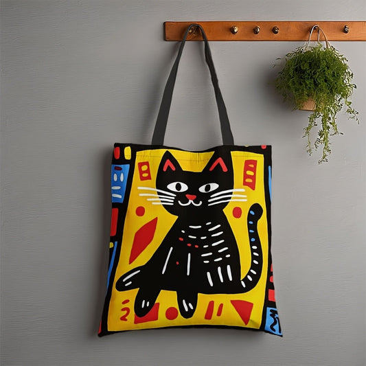 1pc Graffiti Cat Polyester Tote Bag, Durable Rectangle Shopping Bag, Ideal for Easter, Ramadan