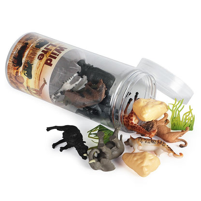 Mini Modelo Animal Fazenda de Vida Selvagem Aves Dinossauro Oceano Conjunto Animais da Planície Crocodilo Pinguim Insetos Brinquedos Micro Modelo Balde