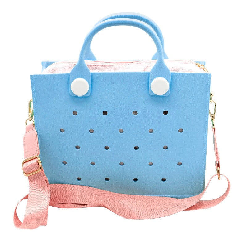 The orange guy Purple Women Fashion New EVA Punched Handbag Casual Waterproof Travel Tote Bag Fit Charms Outdoor Beach Bags