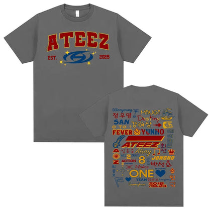 Kpop Ateez 2025 World Tour in Your Fantasy Merch T Shirts Men Women Korean Fashion Retro High Street T-shirt 100% Cotton T Shirt