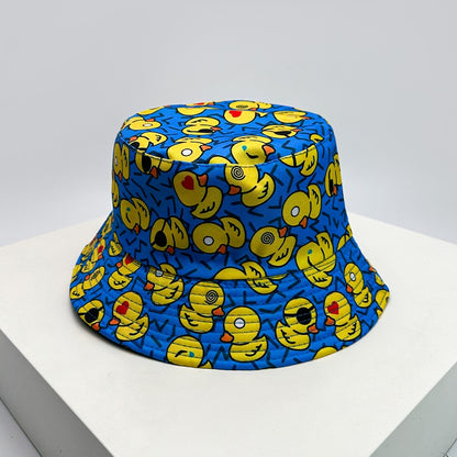New Unisex Print Yellow Duck Bucket Hats Sunshade Double Sided Wearable Fashion Cute Casual Fisherman Caps Versatile Cartoon ins