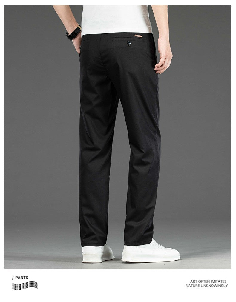 Spring Summer New Men's Casual Pants Thin Mulberry Silk Soft Business Casual Trousers Slim Straight Elastic Suit Pants Male